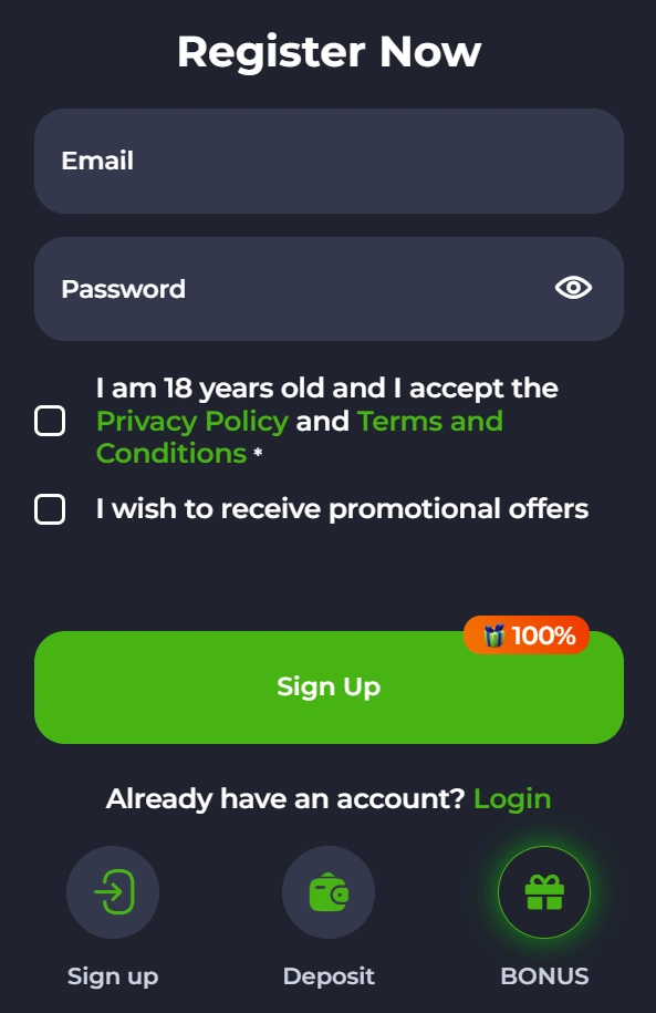JeetCity Casino registration and login interface